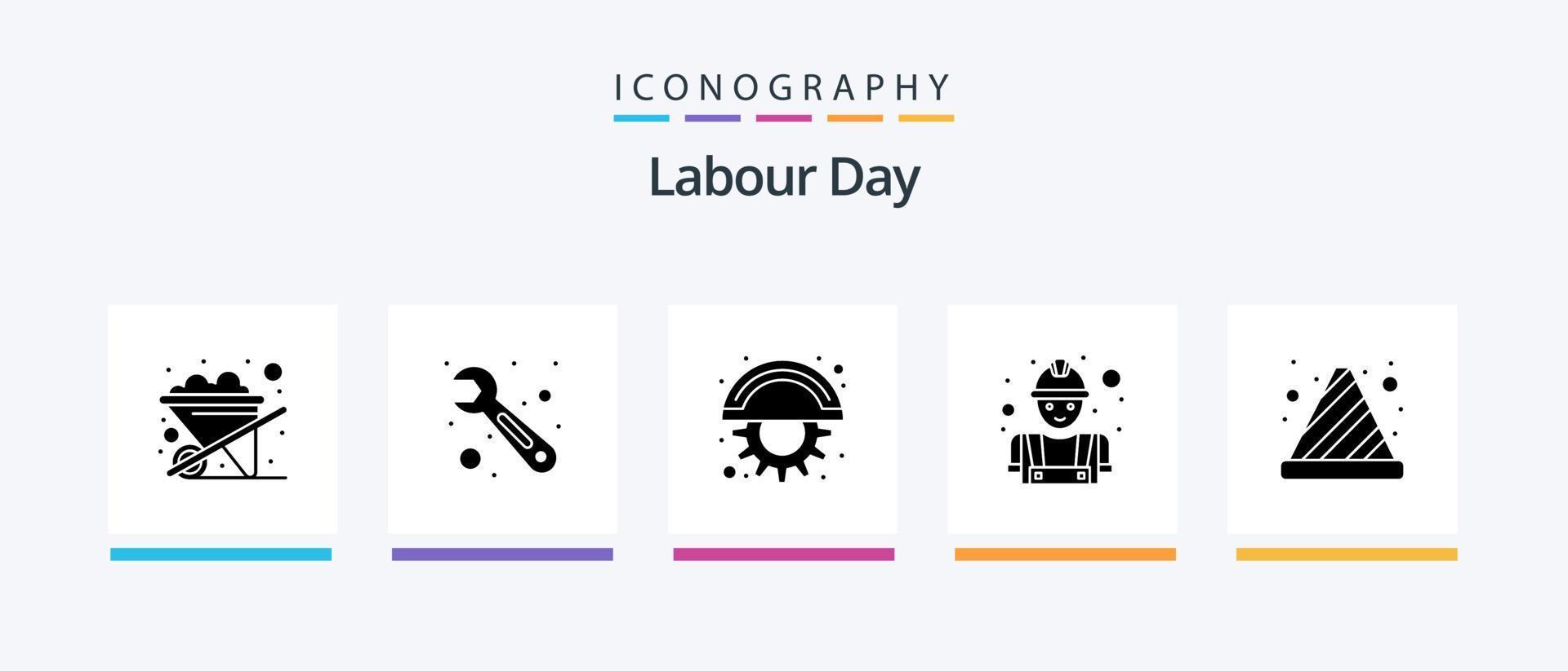 Labour Day Glyph 5 Icon Pack Including traffic cone. danger. line. cone. worker. Creative Icons Design vector