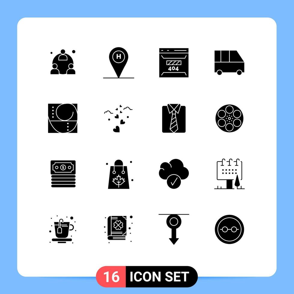 Group of 16 Modern Solid Glyphs Set for golden ratio minibus develop family van site Editable Vector Design Elements