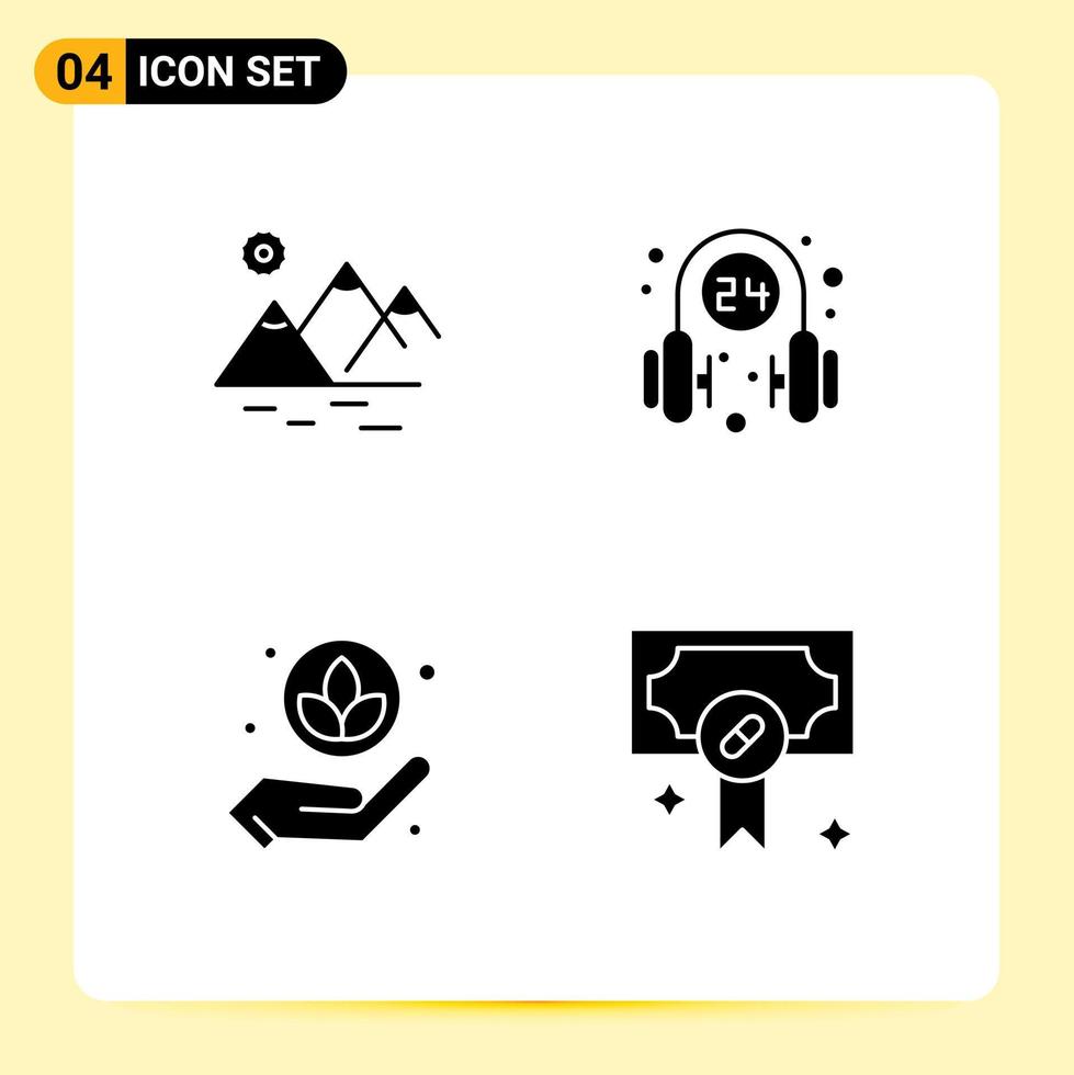 Modern Set of 4 Solid Glyphs Pictograph of environment plant farming operator lotus Editable Vector Design Elements