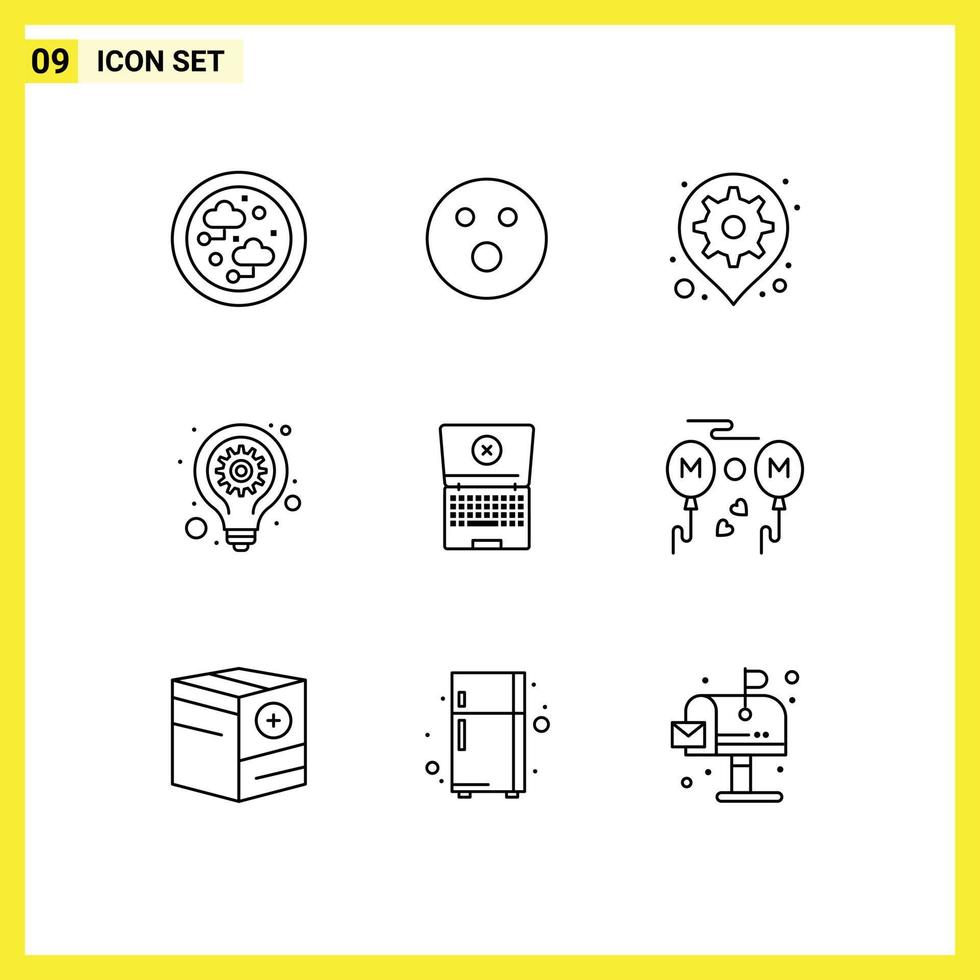 9 Outline concept for Websites Mobile and Apps laptop lamp gear idea setting Editable Vector Design Elements
