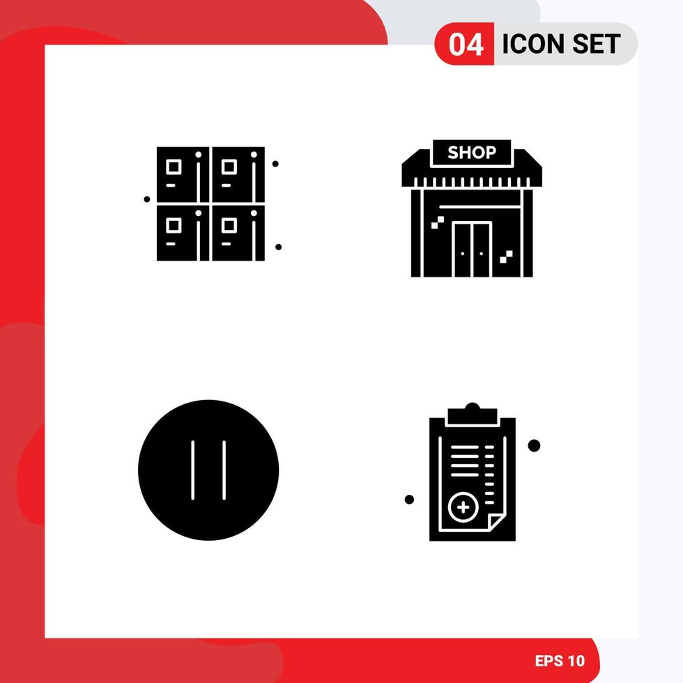 Set of 4 Vector Solid Glyphs on Grid for back to school control formula education pause Editable Vector Design Elements