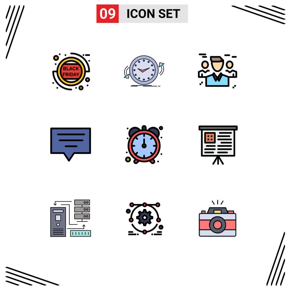 Universal Icon Symbols Group of 9 Modern Filledline Flat Colors of efficiency chat time bubble people Editable Vector Design Elements