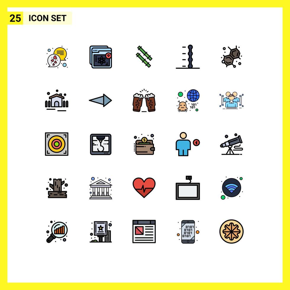 25 Universal Filled line Flat Color Signs Symbols of lab chemistry education transmission auto Editable Vector Design Elements