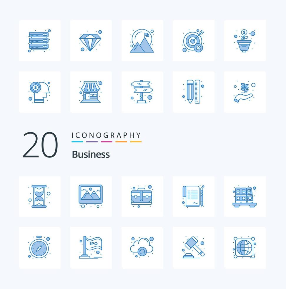 20 Business Blue Color icon Pack like history archive brief agreement paper vector