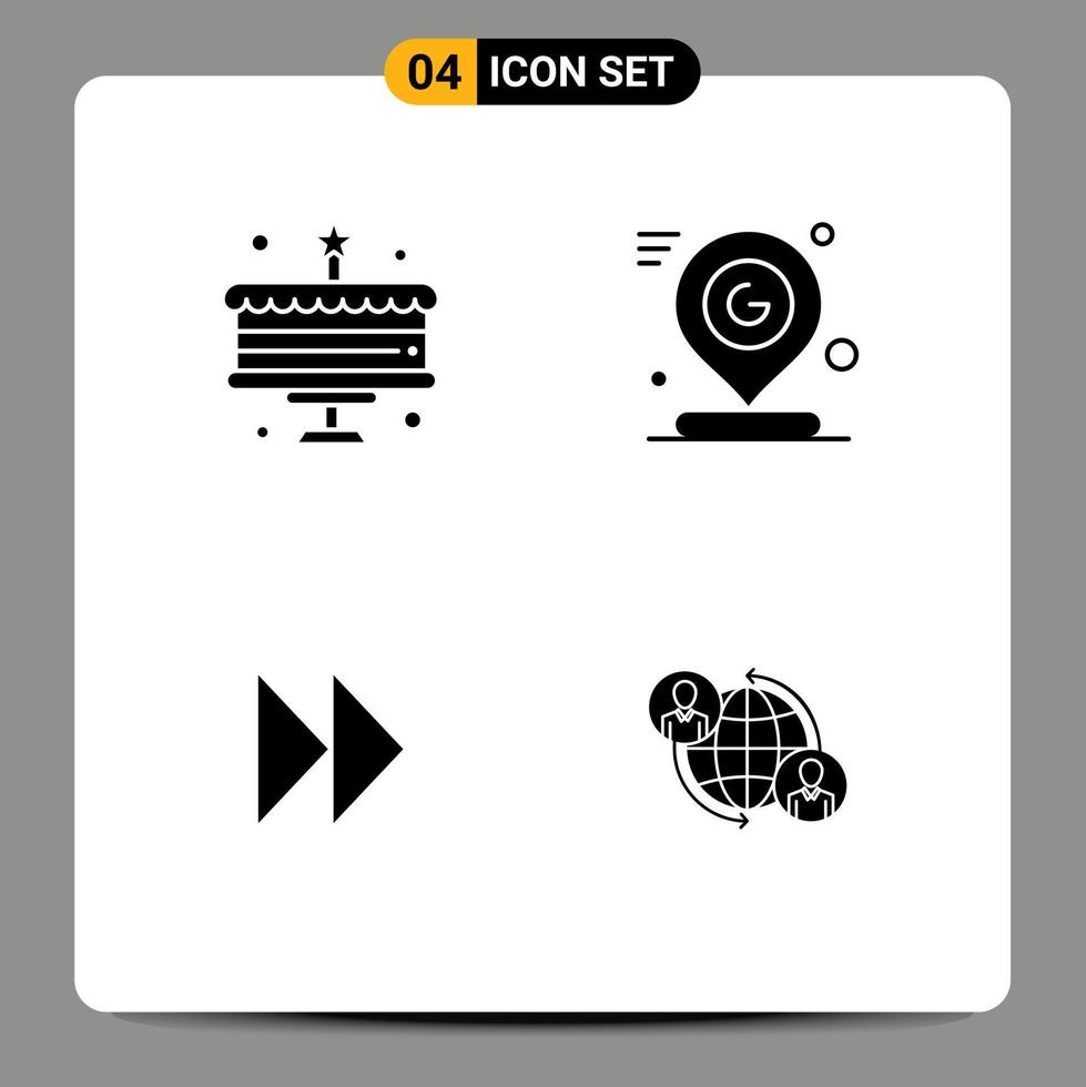 Universal Solid Glyphs Set for Web and Mobile Applications cake forward google location video Editable Vector Design Elements