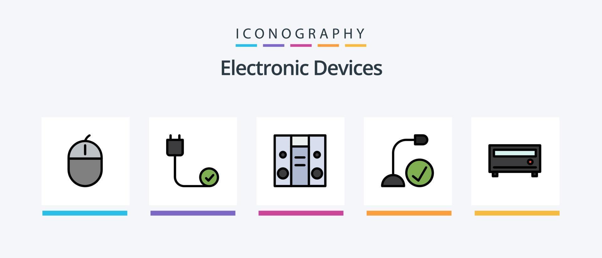 Devices Line Filled 5 Icon Pack Including hardware. cord. computers. connected. microphone. Creative Icons Design vector