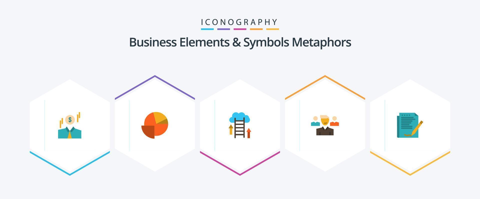 Business Elements And Symbols Metaphors 25 Flat icon pack including agreement. manager. cloud. user. server vector