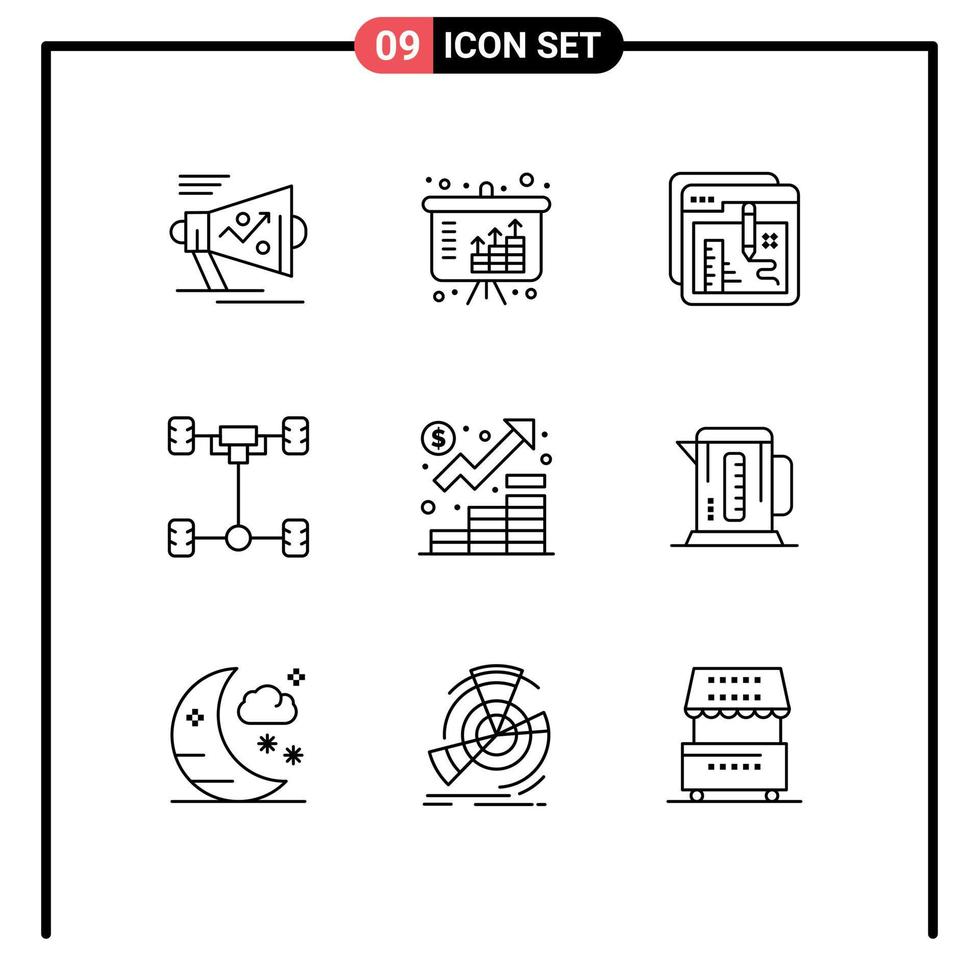 Set of 9 Modern UI Icons Symbols Signs for mechanics car investment auto education Editable Vector Design Elements