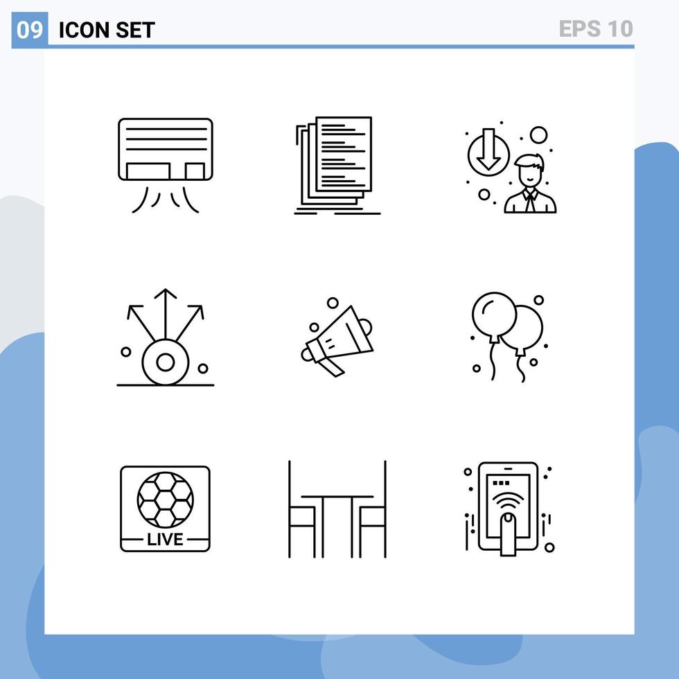 Pictogram Set of 9 Simple Outlines of shopping speaker career demotion share connection Editable Vector Design Elements
