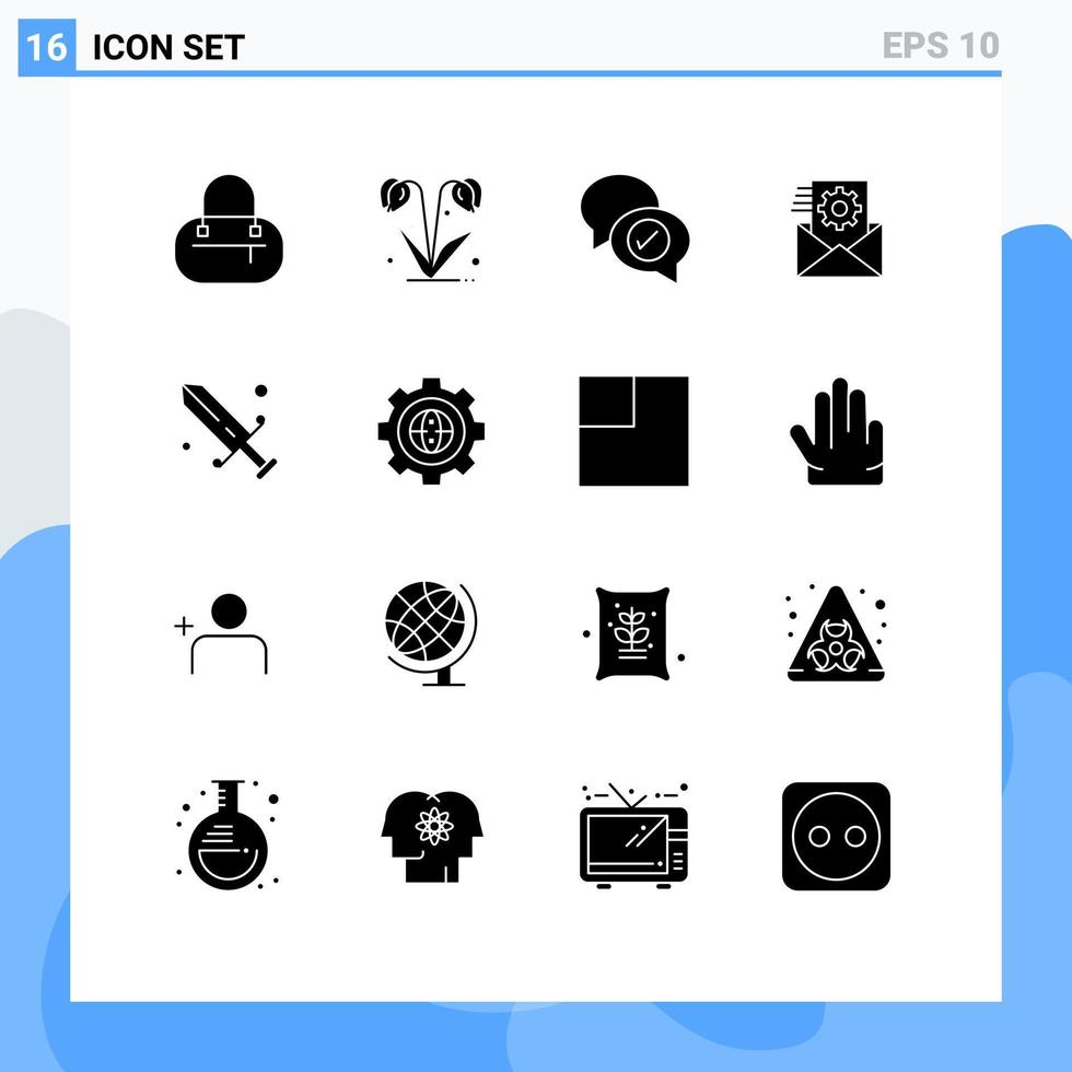 Modern Set of 16 Solid Glyphs and symbols such as olympic fencing mail competition data management Editable Vector Design Elements