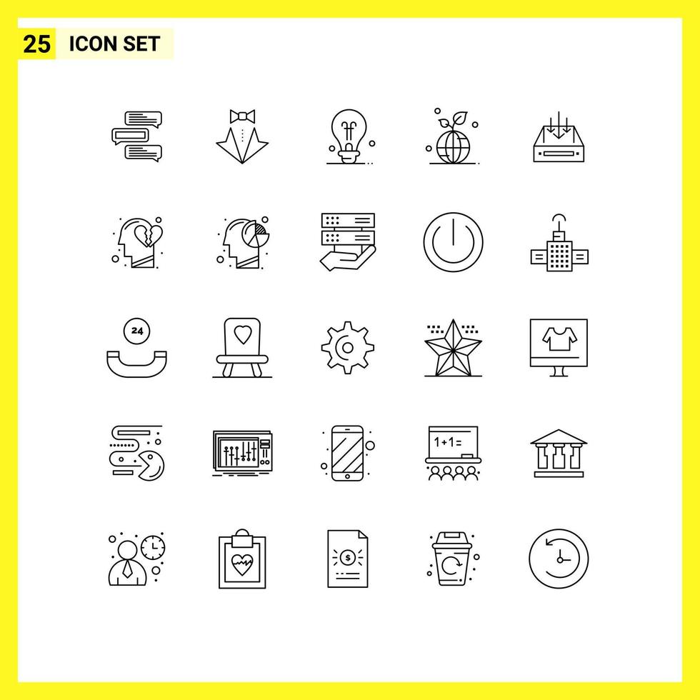 Line Pack of 25 Universal Symbols of save green suit earth education Editable Vector Design Elements