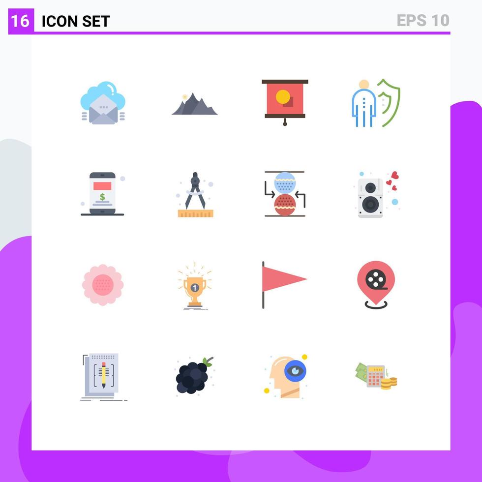 Universal Icon Symbols Group of 16 Modern Flat Colors of person job mountain insurance projector Editable Pack of Creative Vector Design Elements