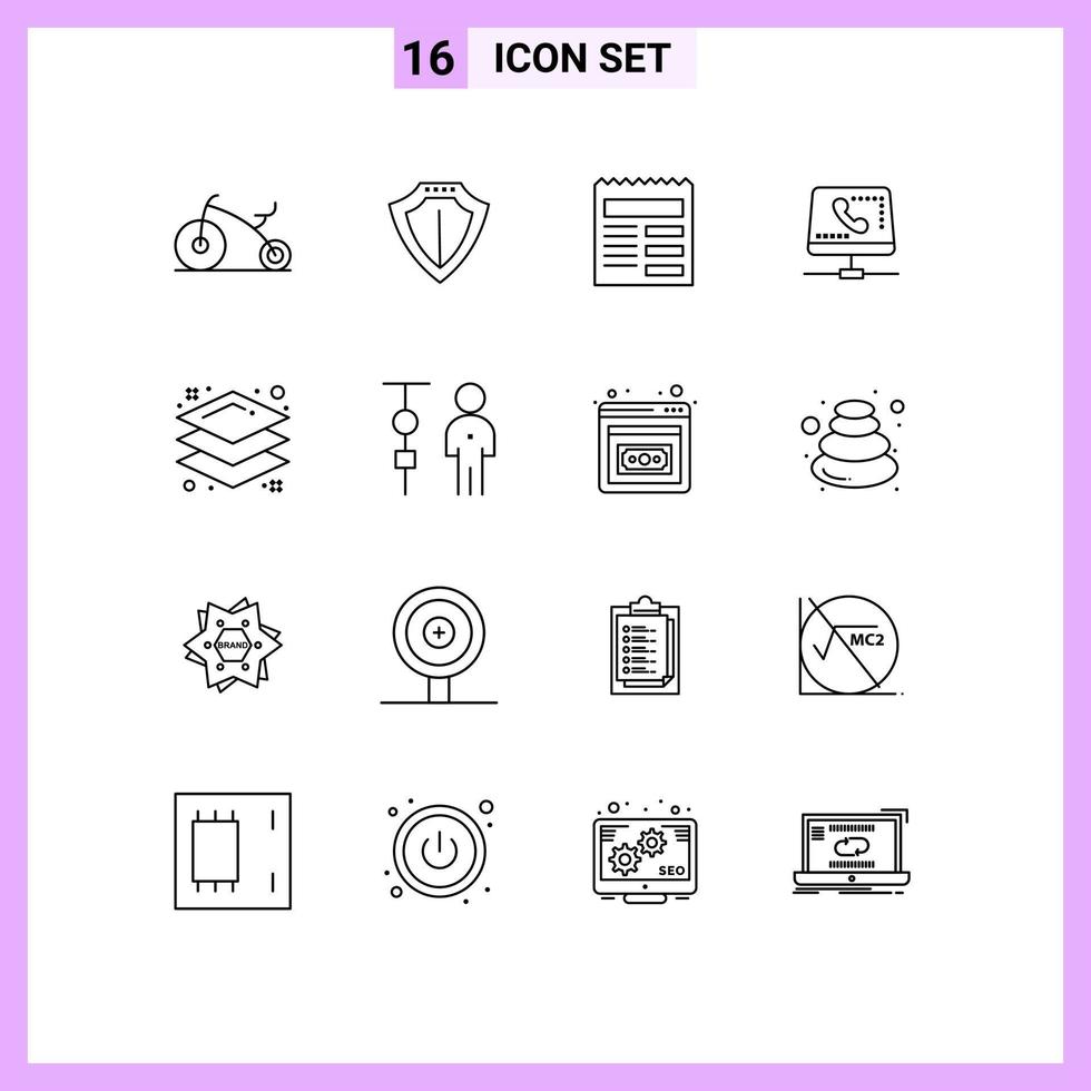 Set of 16 Vector Outlines on Grid for layer computing text online handset Editable Vector Design Elements