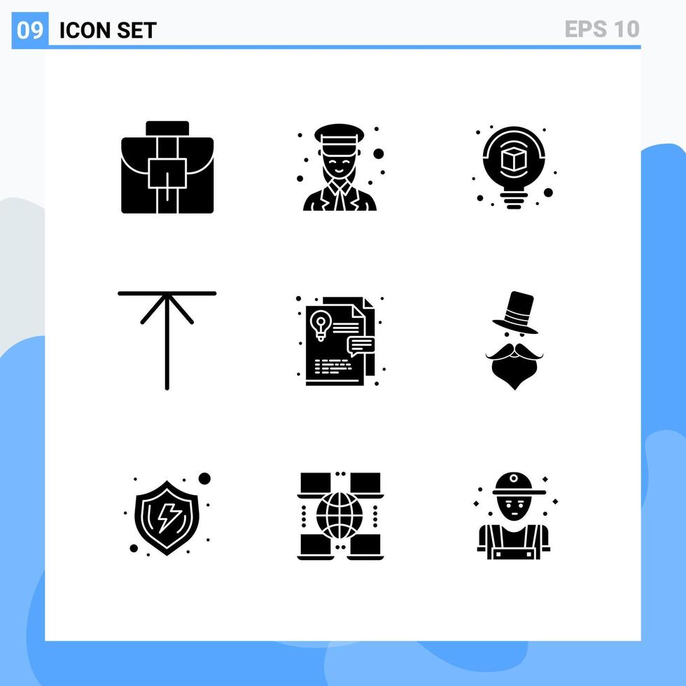 9 Thematic Vector Solid Glyphs and Editable Symbols of moustache layout bulb idea home Editable Vector Design Elements