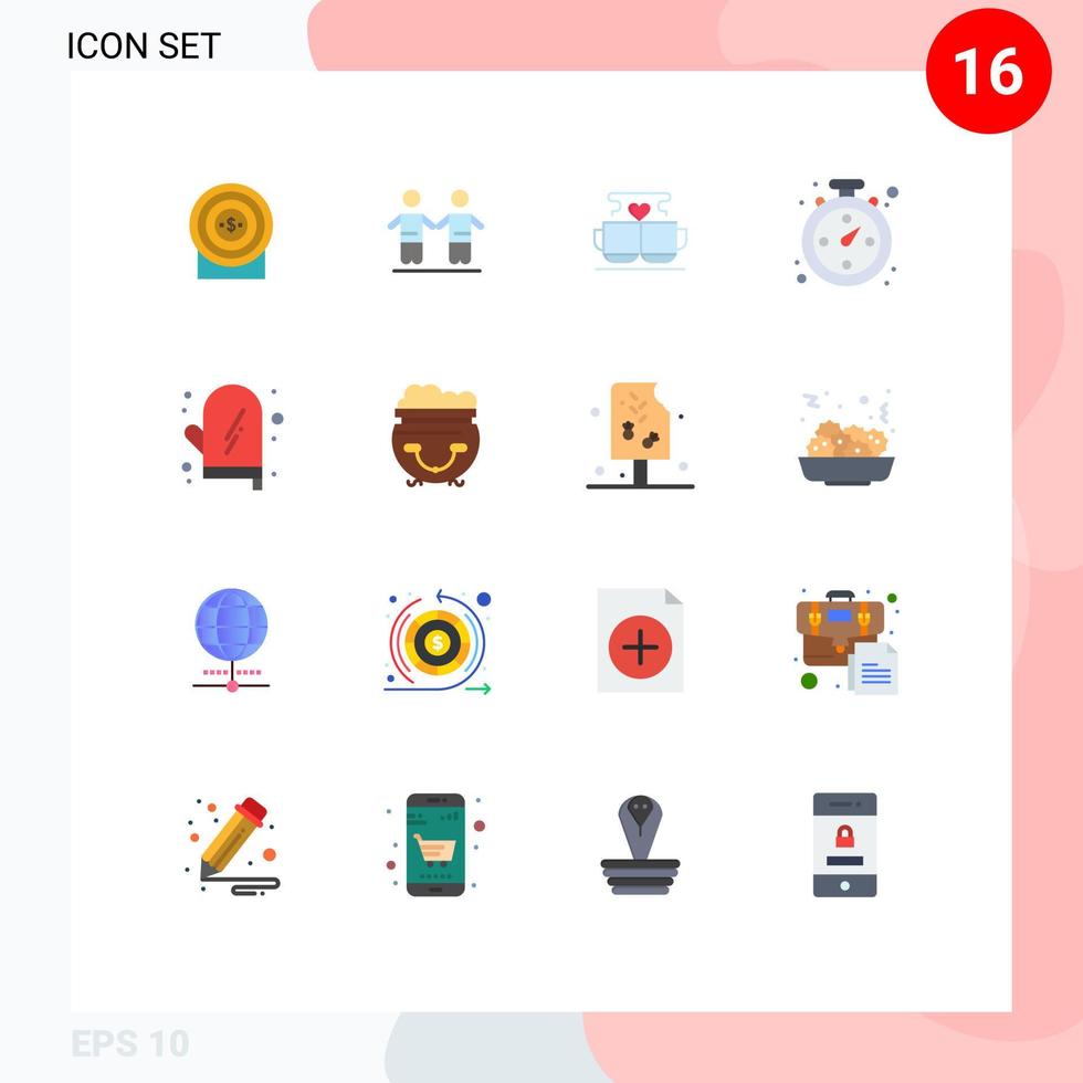 16 signos universales de colores planos símbolos de compras de alimentos copa navegación san valentín paquete editable de elementos de diseño de vectores creativos