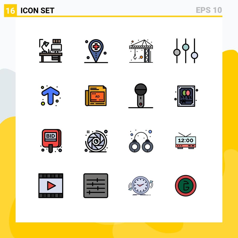 Set of 16 Commercial Flat Color Filled Lines pack for arrows tuning map options crain Editable Creative Vector Design Elements