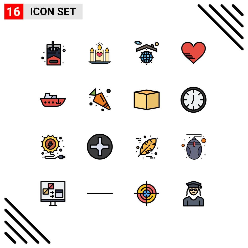 Stock Vector Icon Pack of 16 Line Signs and Symbols for vessel boat globe favorite love Editable Creative Vector Design Elements