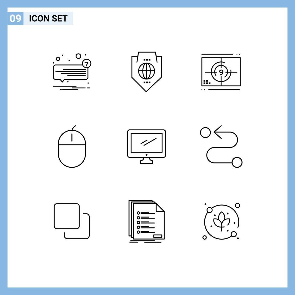 User Interface Pack of 9 Basic Outlines of gadget computers globe premiere numbers Editable Vector Design Elements