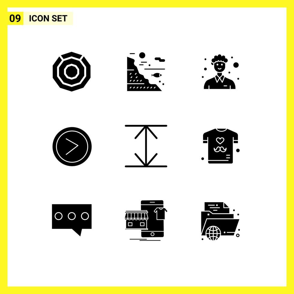 Pictogram Set of 9 Simple Solid Glyphs of arrows right fishing interface person Editable Vector Design Elements