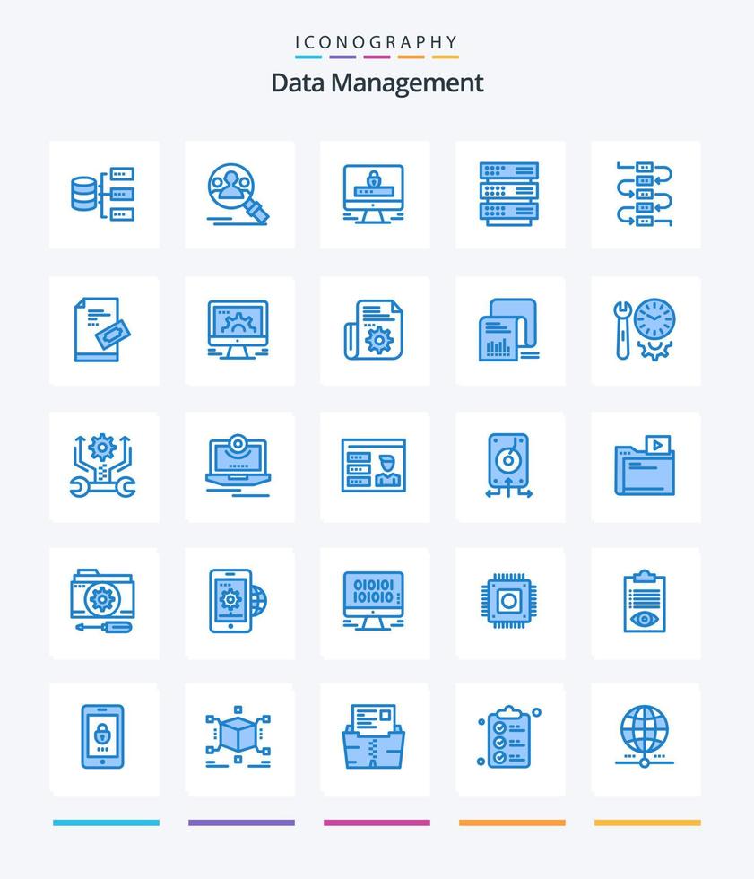 Creative Data Management 25 Blue icon pack  Such As note. network. computer. storage. server vector