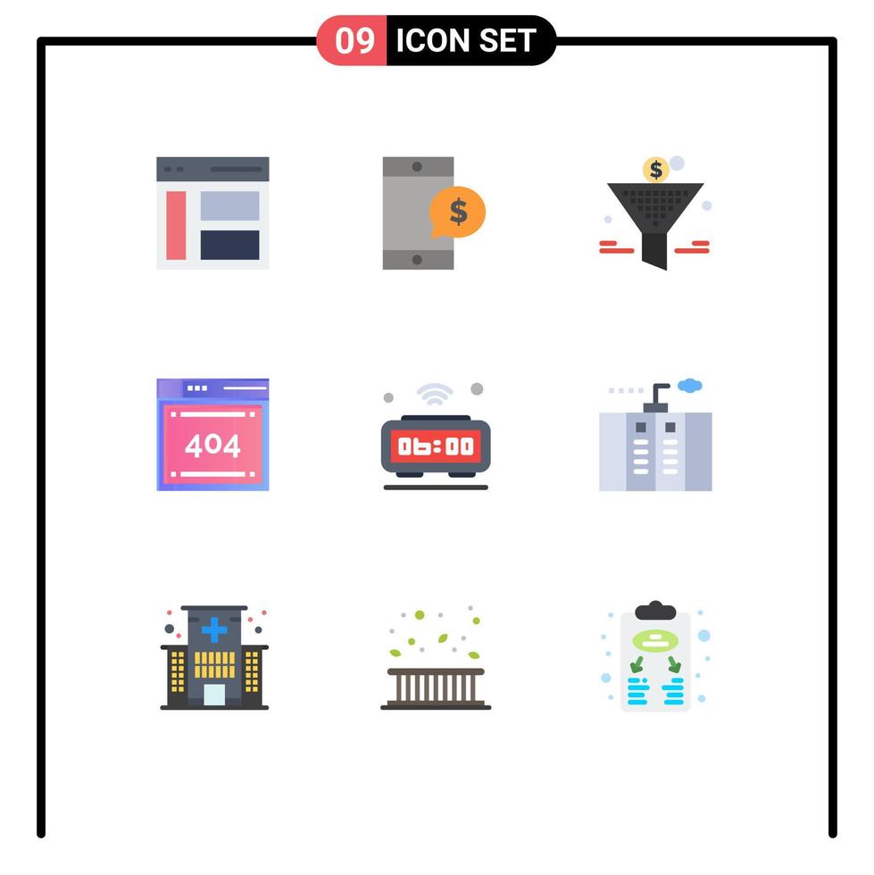 Set of 9 Modern UI Icons Symbols Signs for alarm code dollar computing return on investment Editable Vector Design Elements