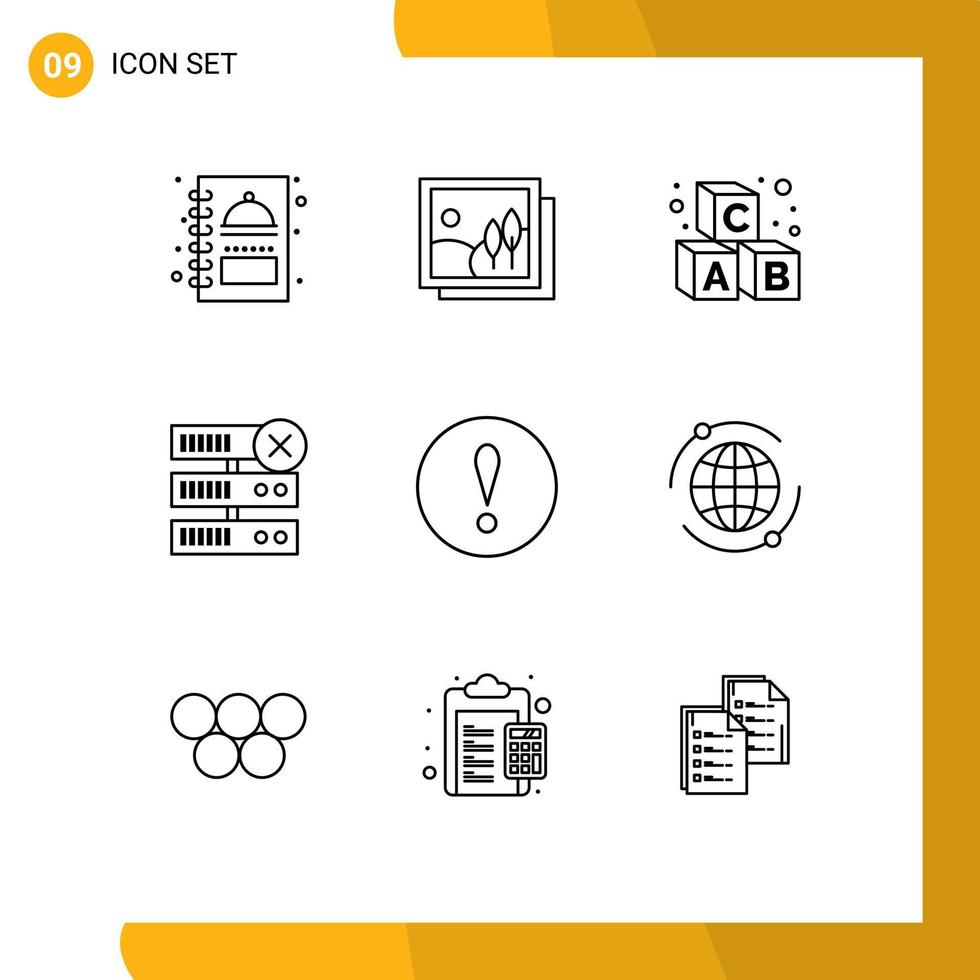 9 Outline concept for Websites Mobile and Apps warning alert alphabet server database Editable Vector Design Elements