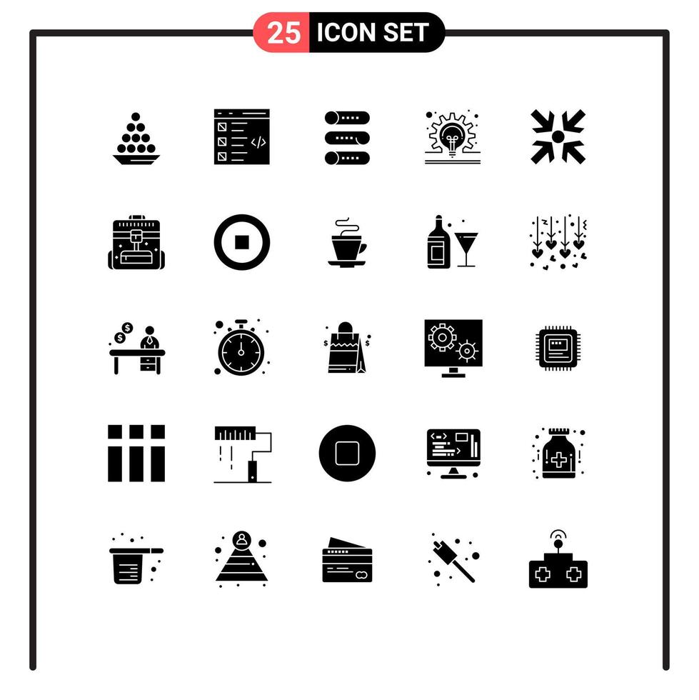Editable Vector Line Pack of 25 Simple Solid Glyphs of concept on off coding switch setting Editable Vector Design Elements
