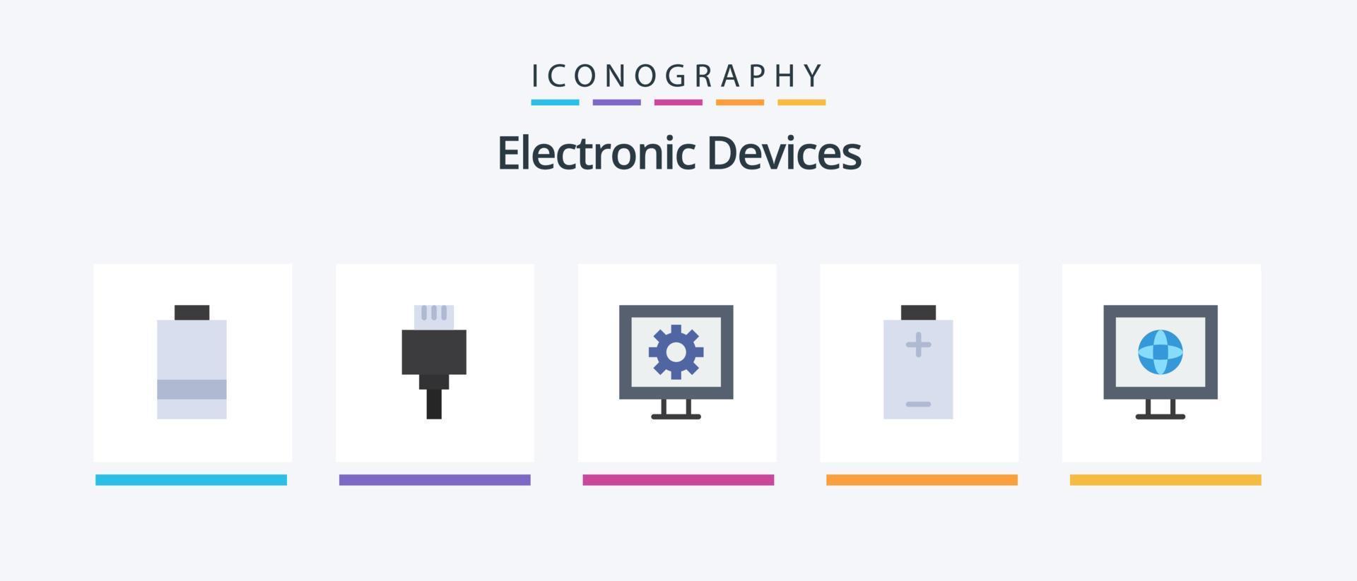paquete de iconos flat 5 de dispositivos que incluye . televisión. televisión. Noticias. energía. diseño de iconos creativos vector