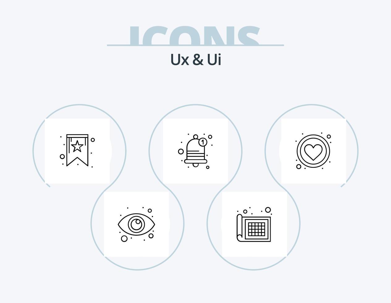 ux y ui line icon pack 5 diseño de iconos. visión. ojo. configuración. recordatorio. campana vector