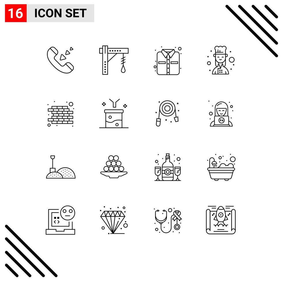 Pack of 16 Modern Outlines Signs and Symbols for Web Print Media such as construction female cook light female chef chef Editable Vector Design Elements