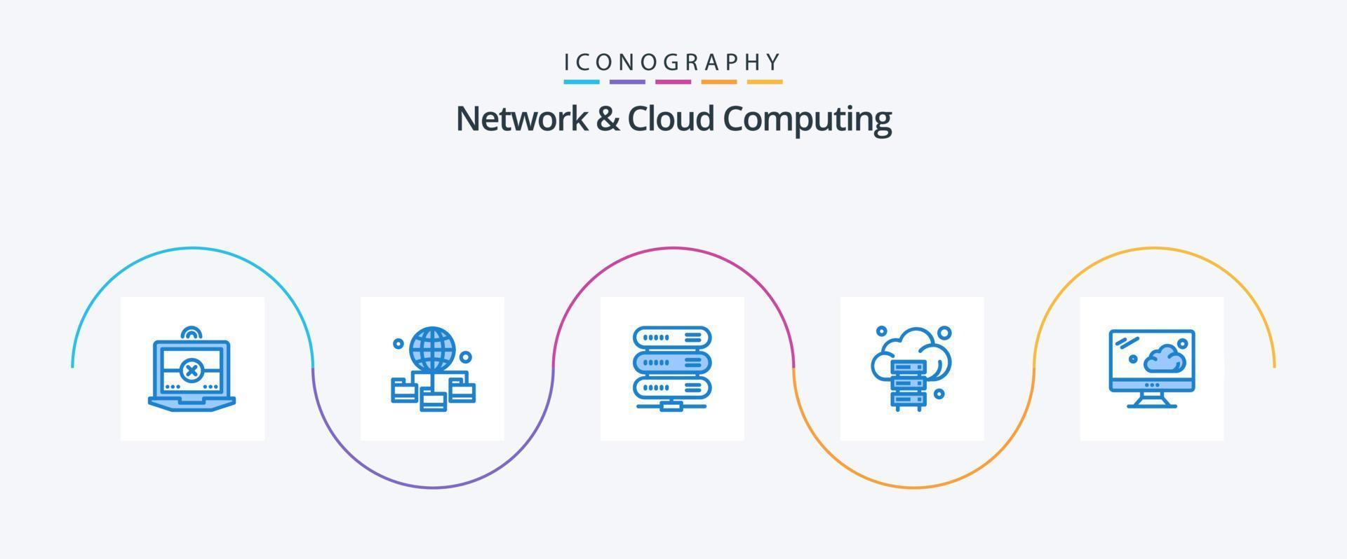 Network And Cloud Computing Blue 5 Icon Pack Including technology. cloud. data. technology. server vector