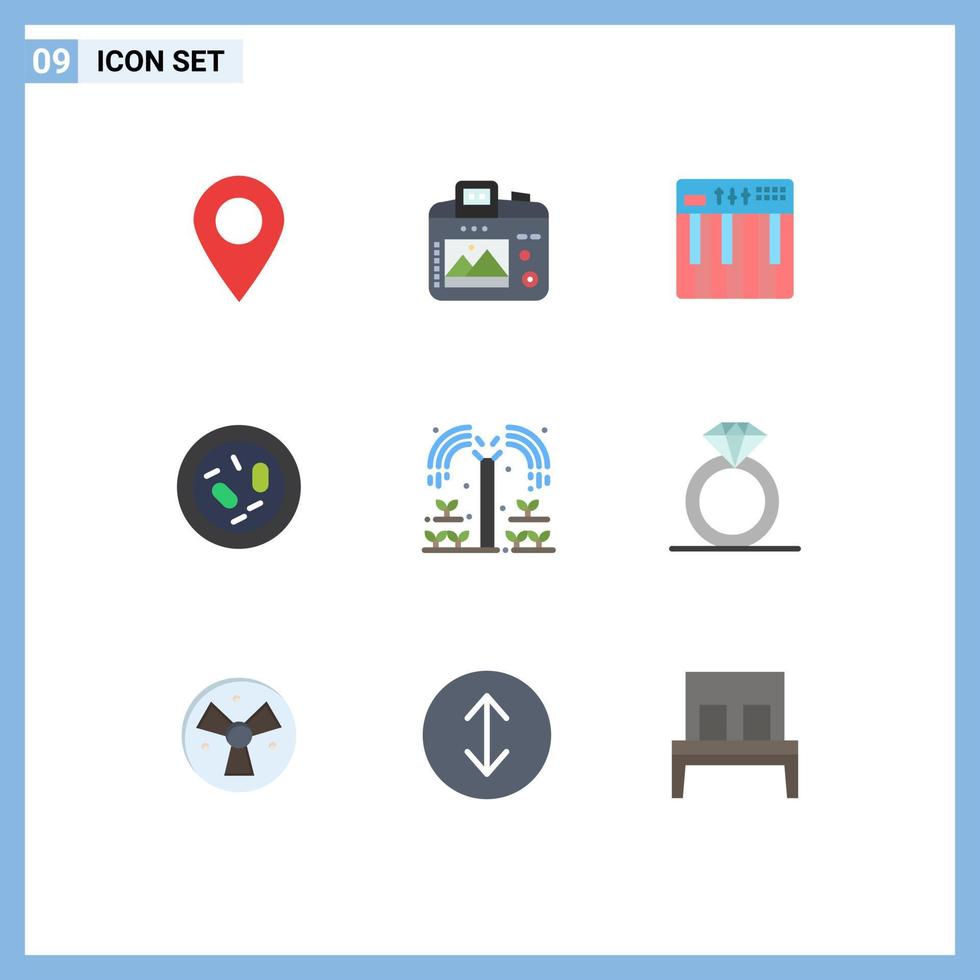 Mobile Interface Flat Color Set of 9 Pictograms of health biology hobby bacterium midi Editable Vector Design Elements