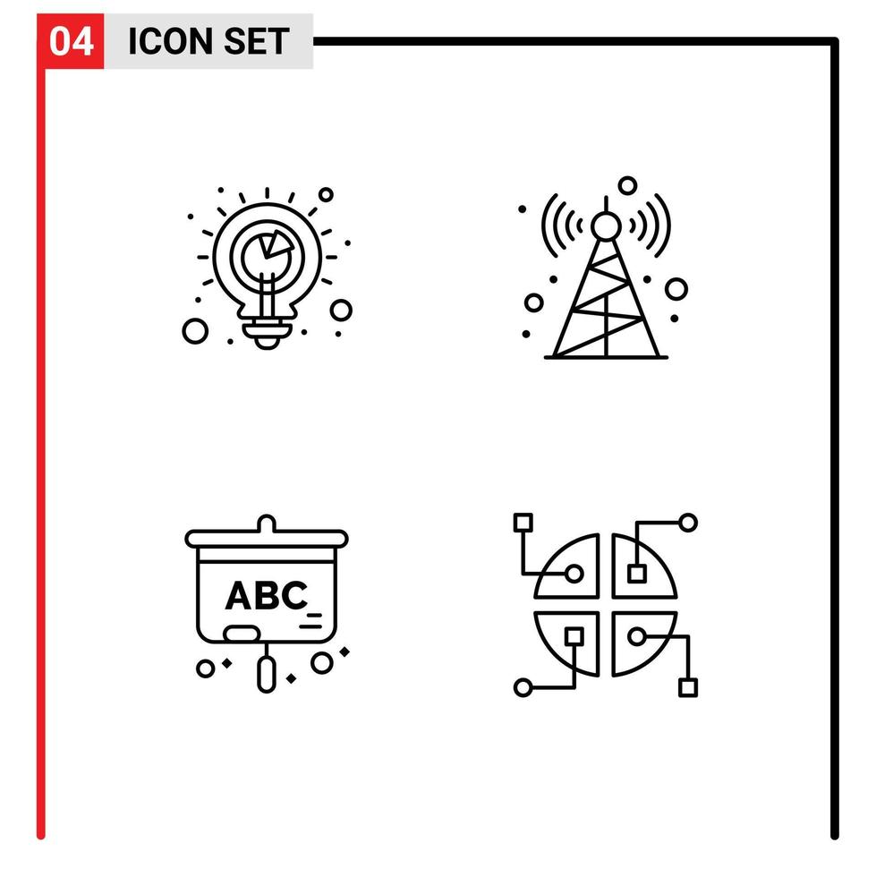 Set of 4 Vector Filledline Flat Colors on Grid for planning education analysis tower network Editable Vector Design Elements