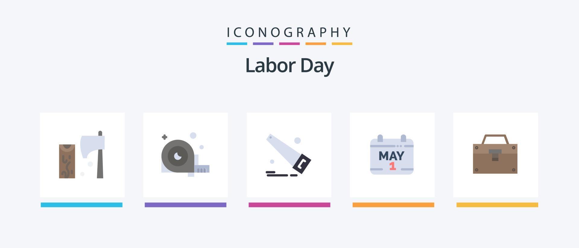 Labor Day Flat 5 Icon Pack Including bag. day. ruler. date. tools. Creative Icons Design vector