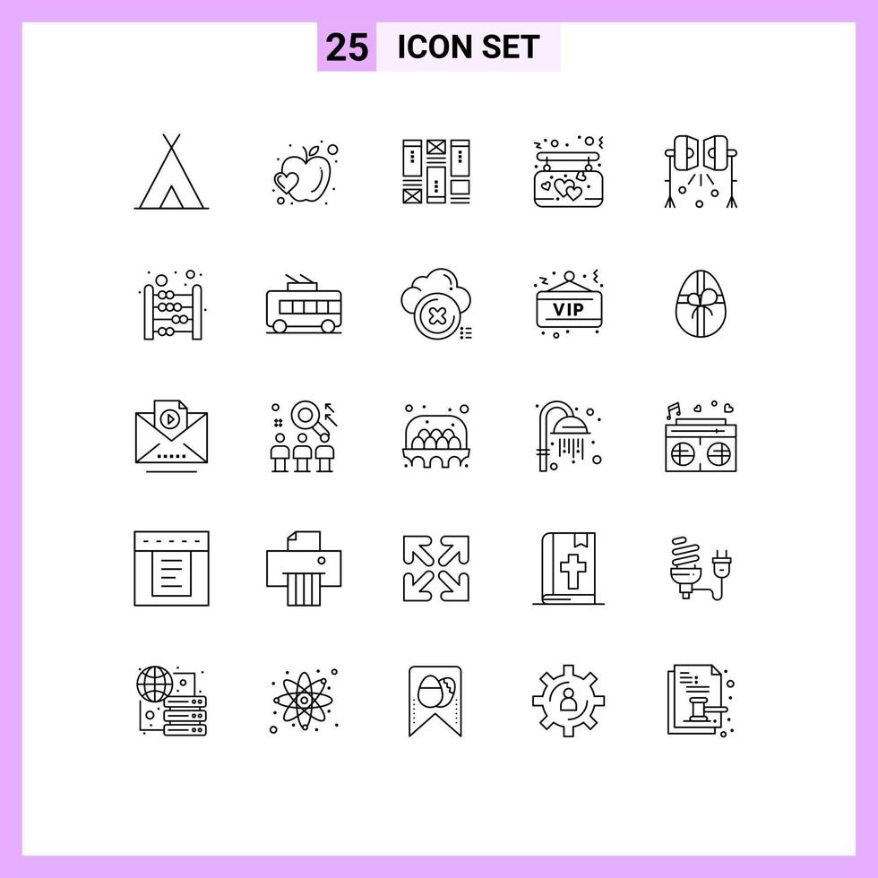 Modern Set of 25 Lines Pictograph of lights love wireframing hanging affection Editable Vector Design Elements