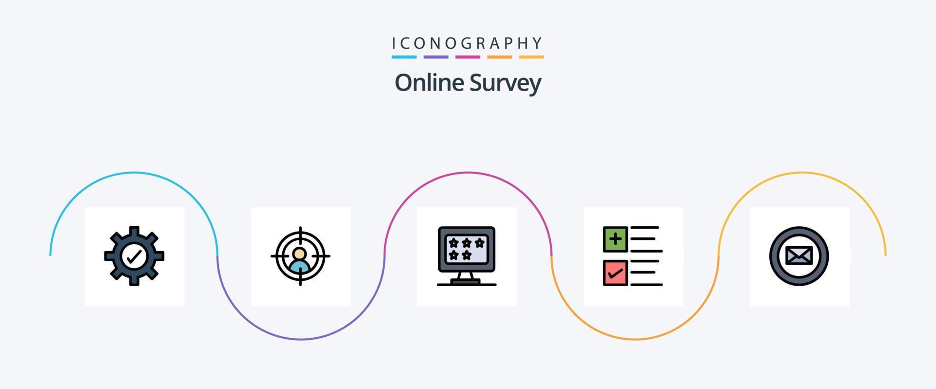 Online Survey Line Filled Flat 5 Icon Pack Including . business. rate. mail. plus vector