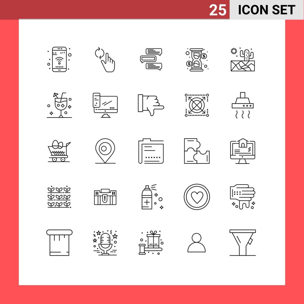 Universal Icon Symbols Group of 25 Modern Lines of cactus loading chat hour talks Editable Vector Design Elements