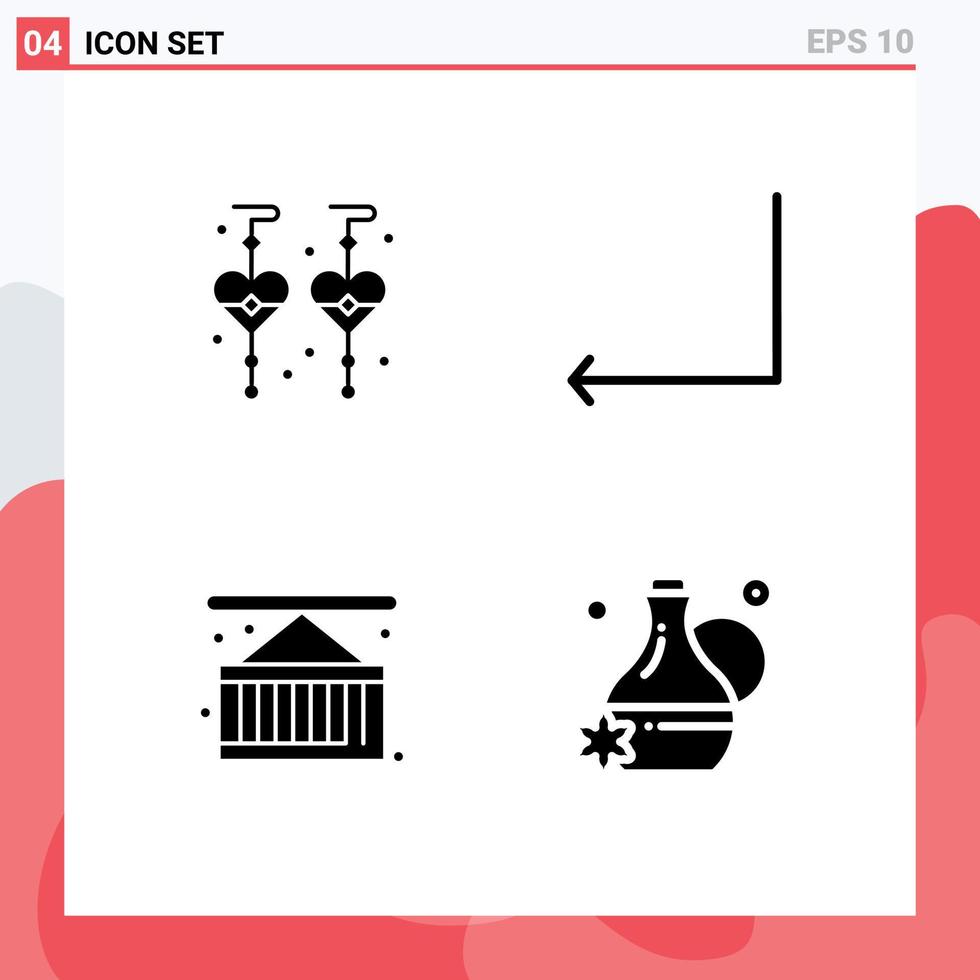 Modern Set of 4 Solid Glyphs Pictograph of custom earrings city life arrow box jug Editable Vector Design Elements