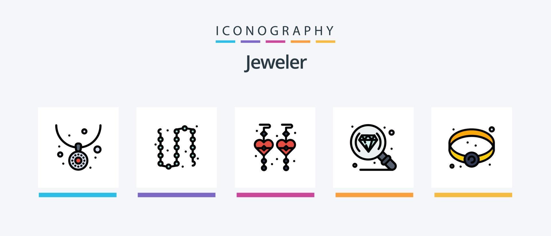 la línea de joyería llenó el paquete de 5 íconos que incluye. joyas. lujo. pulsera. pendientes personalizados. diseño de iconos creativos vector