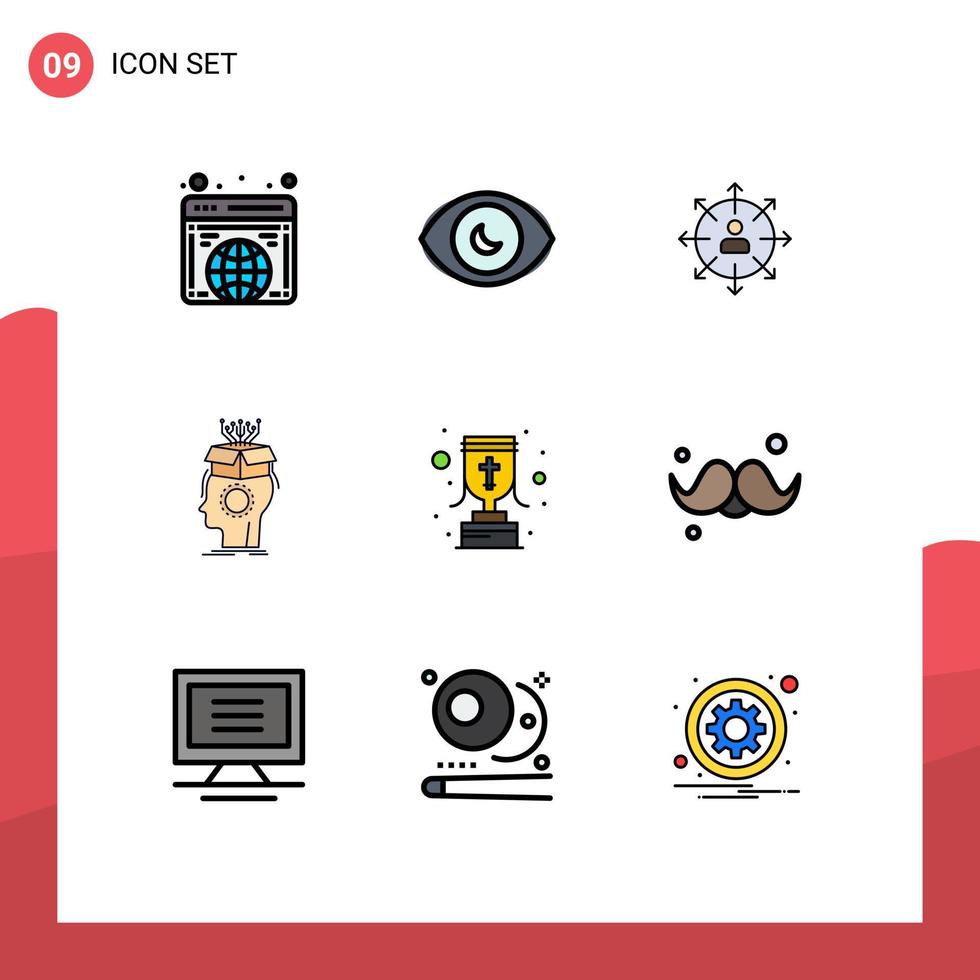 9 iconos creativos, signos y símbolos modernos de dirección de vigilancia cerebral, formas de elementos de diseño de vectores editables humanos