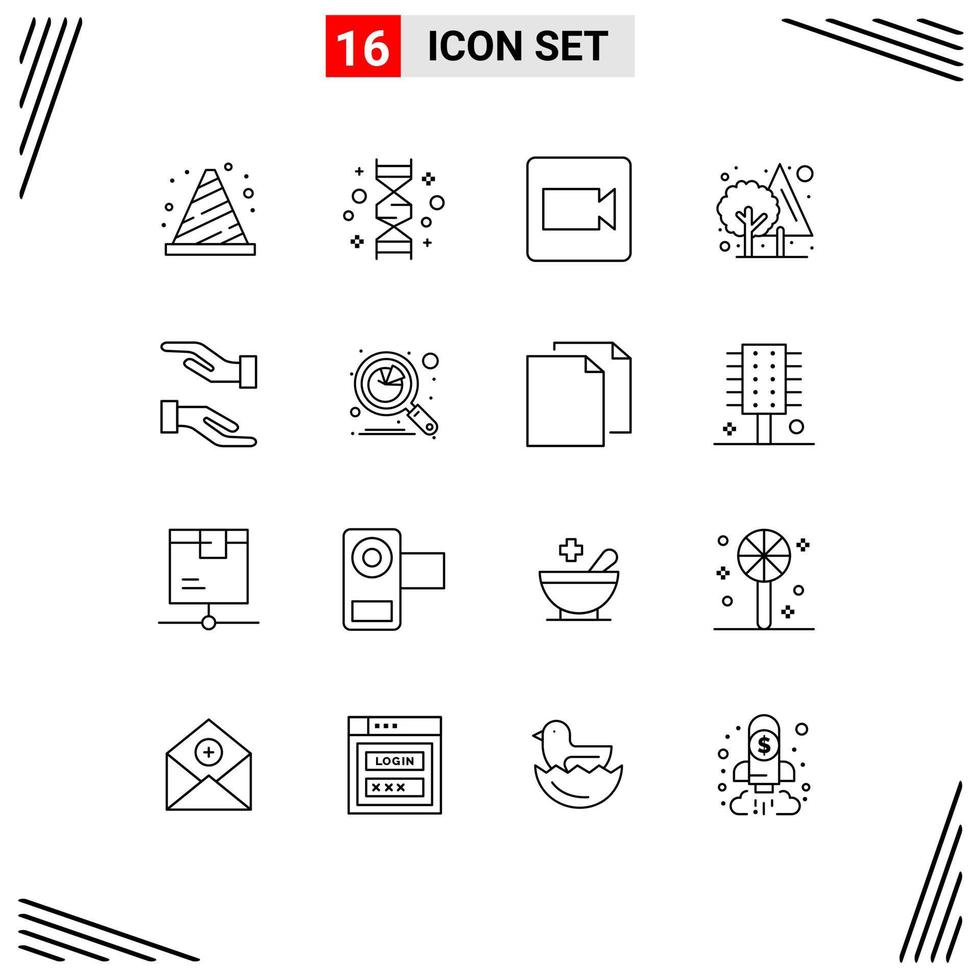Group of 16 Modern Outlines Set for care tree genetic jungle video Editable Vector Design Elements