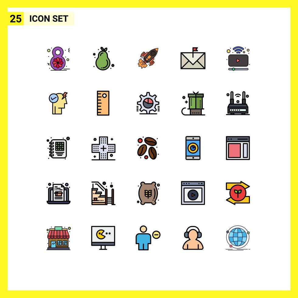 25 User Interface Filled line Flat Color Pack of modern Signs and Symbols of envelope contact startup communication mission Editable Vector Design Elements