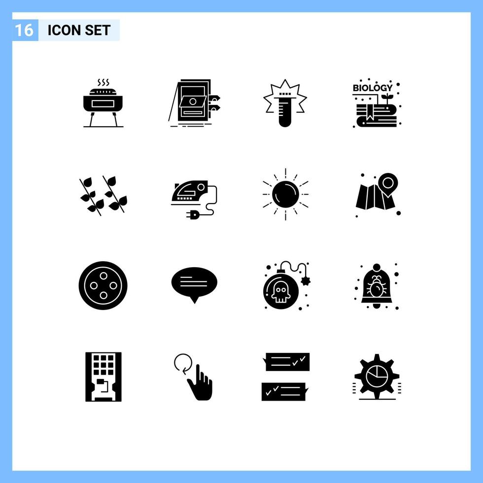 Group of 16 Solid Glyphs Signs and Symbols for ecology garden files content lab Editable Vector Design Elements