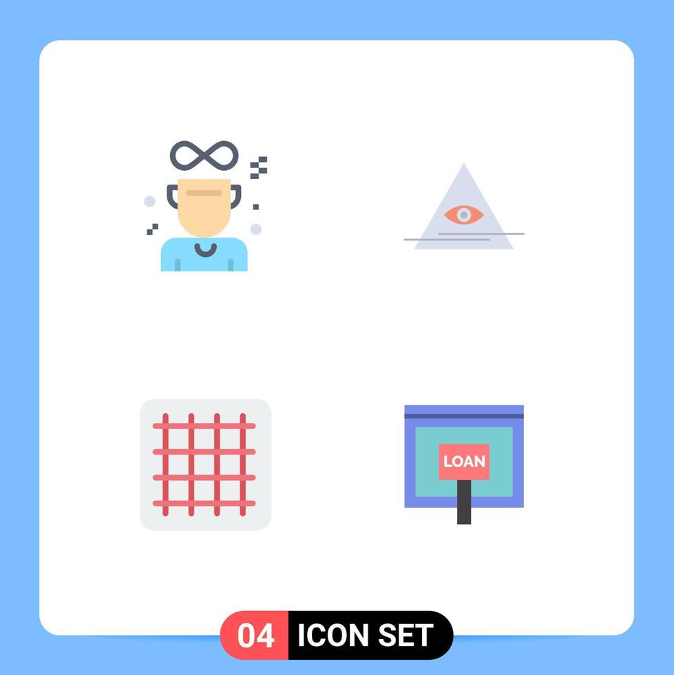 Set of 4 Vector Flat Icons on Grid for award layout medal pyramid internet Editable Vector Design Elements