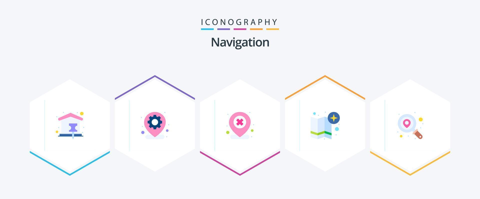 Navigation 25 Flat icon pack including point. pin. location. map. cross vector