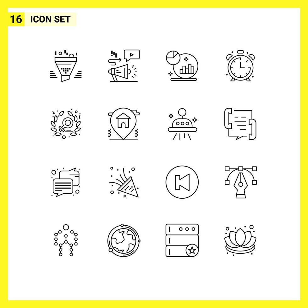 Modern Set of 16 Outlines Pictograph of feminism education megaphone clock marketing Editable Vector Design Elements