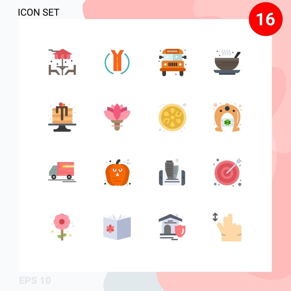 16 Universal Flat Color Signs Symbols of birthday qehwa bus tea dish Editable Pack of Creative Vector Design Elements