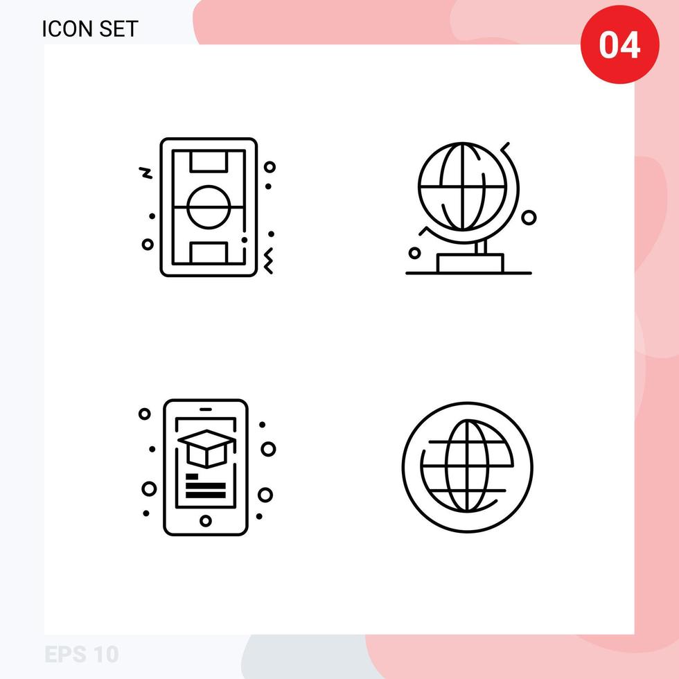 conjunto de 4 colores planos de línea de llenado vectorial en la cuadrícula para el aprendizaje de fútbol globo de fútbol elementos de diseño vectorial editables para teléfonos inteligentes vector