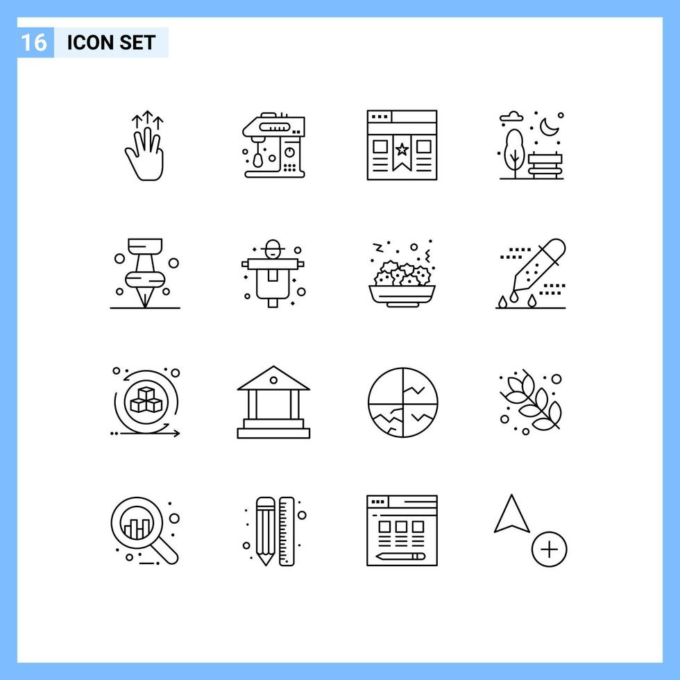 Pack of 16 Modern Outlines Signs and Symbols for Web Print Media such as education city cooking bench ui Editable Vector Design Elements