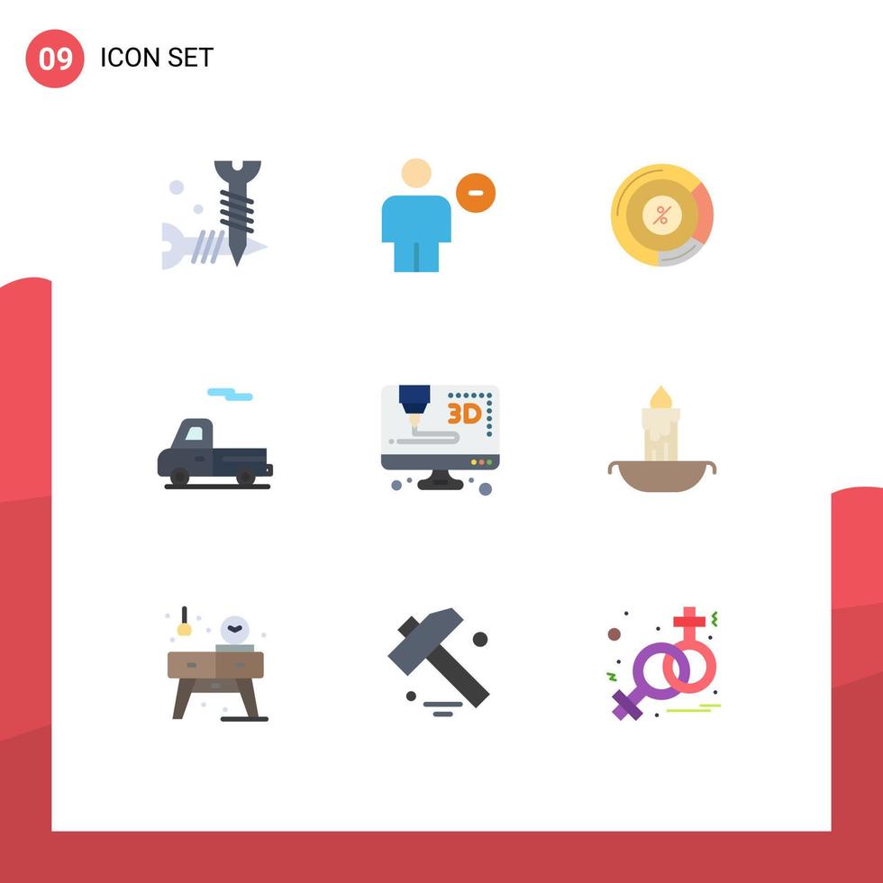 Modern Set of 9 Flat Colors and symbols such as computer truck minus transport share Editable Vector Design Elements